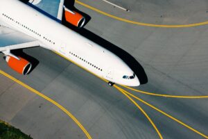 Aerial view of airplane at airport